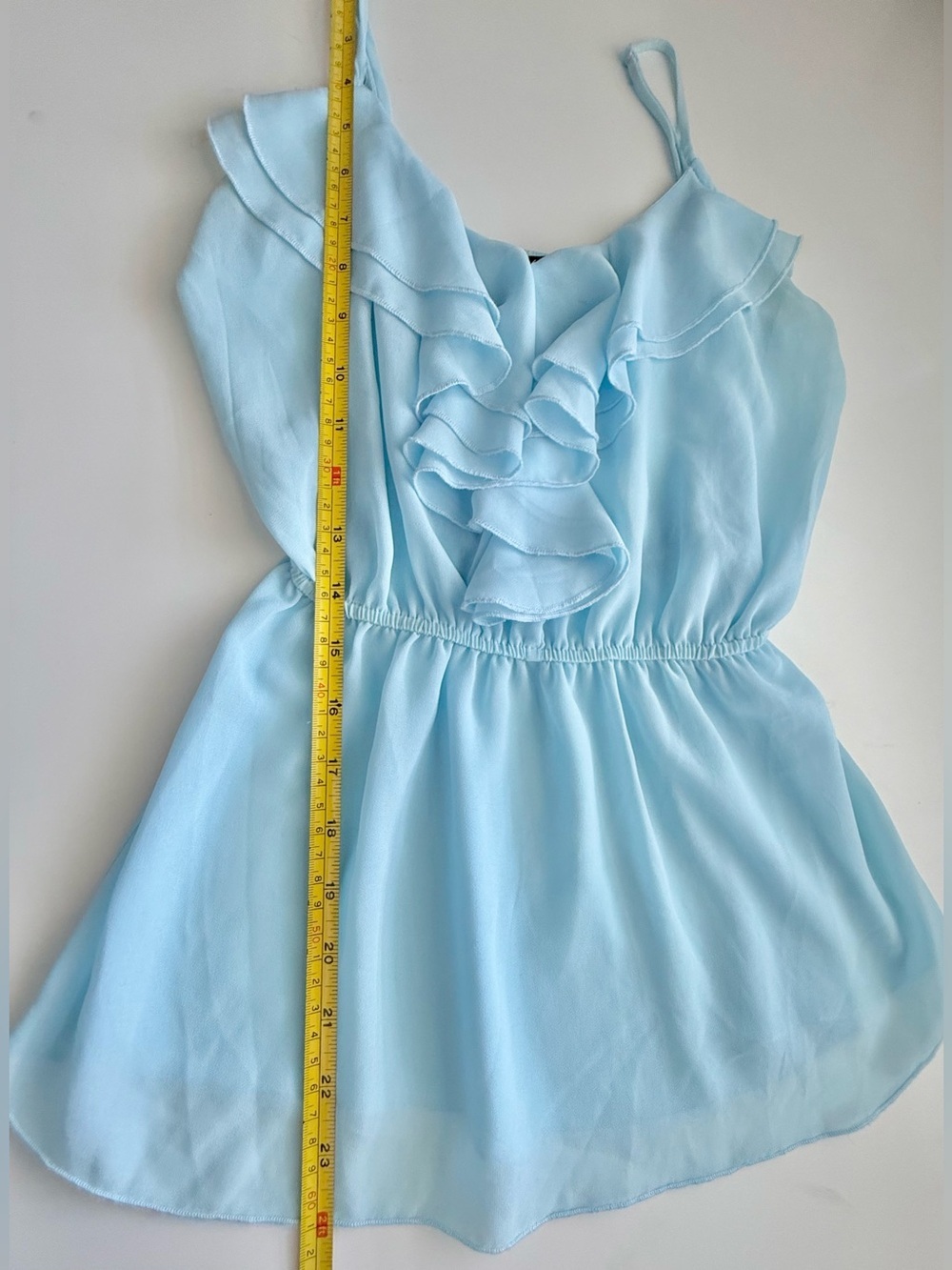 Light Blue Ruffle Front Spaghetti Strap top - Picture 4 of 8